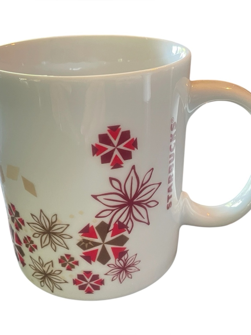 Starbucks 2013 Holiday Coffee Mug Poinsetta Snowflake 12 oz
